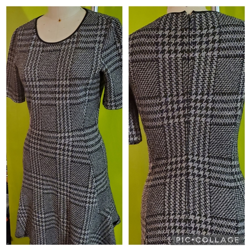 Theory Gray Glen Plaid Nikay Stretch Fit and Flare Dress